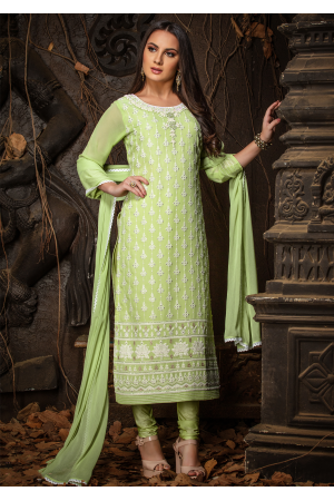 Green Color Designer Viscose Straight Cut Suit